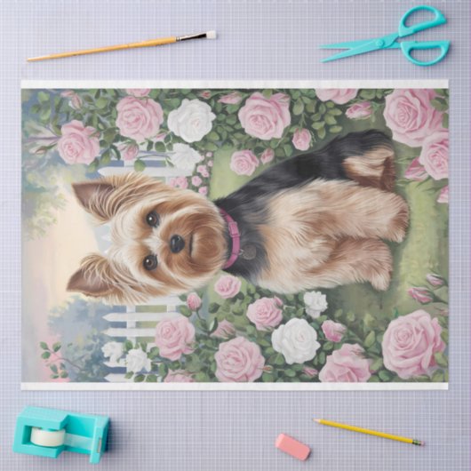 Yorkshire Terrier Roos Tuinschilderij Decoupage Tissuepapier (Craft)