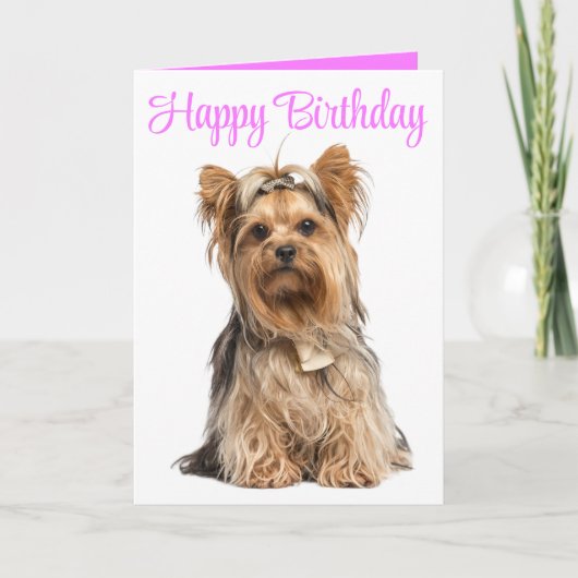 Yorkshire Terrier Roze Schattige Yorkie Happy Birt Kaart (Voorkant)