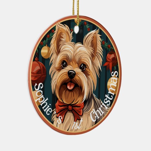Yorkshire Terrier’s Eerste Kerstmis Keramisch Ornament (Rechts)