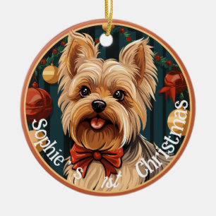 Yorkshire Terrier’s Eerste Kerstmis Keramisch Ornament