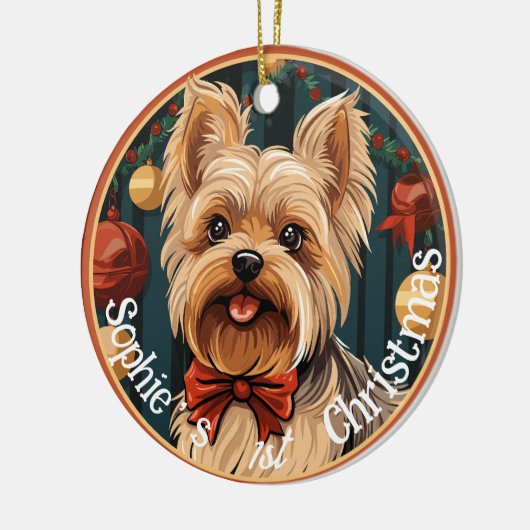 Yorkshire Terrier’s Eerste Kerstmis Keramisch Ornament (Links)