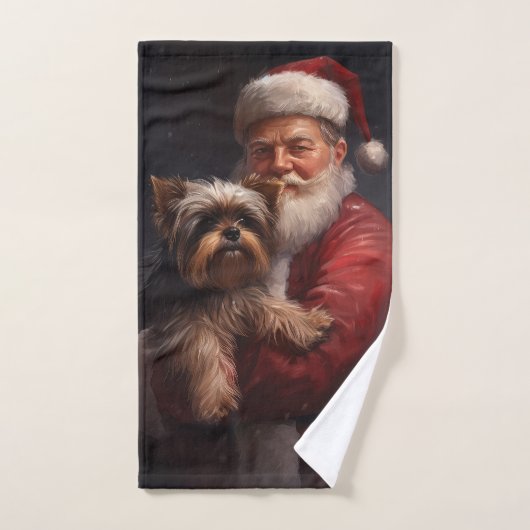 Yorkshire Terrier Santa Claus Feestelijke Kerstmis Bad Handdoek (Handdoek)