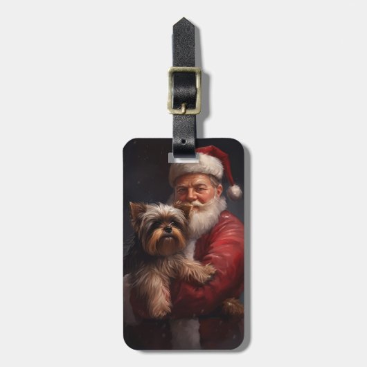 Yorkshire Terrier Santa Claus Feestelijke Kerstmis Bagagelabel (Voorkant verticaal)