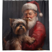 Yorkshire Terrier Santa Claus Feestelijke Kerstmis Douchegordijn (Voorkant)