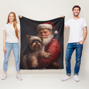 Yorkshire Terrier Santa Claus Feestelijke Kerstmis Fleece Deken