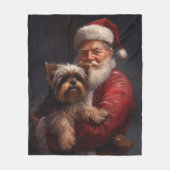 Yorkshire Terrier Santa Claus Feestelijke Kerstmis Fleece Deken (Voorkant)