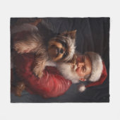 Yorkshire Terrier Santa Claus Feestelijke Kerstmis Fleece Deken (Voorkant (Horizontaal))