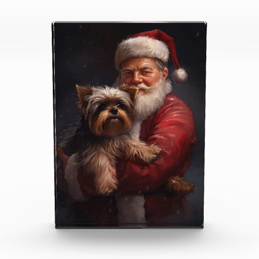 Yorkshire Terrier Santa Claus Feestelijke Kerstmis Fotoblokken (Voorkant)