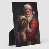 Yorkshire Terrier Santa Claus Feestelijke Kerstmis Fotoplaat (Zijkant)