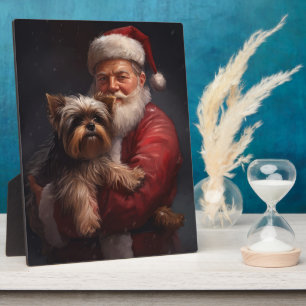 Yorkshire Terrier Santa Claus Feestelijke Kerstmis Fotoplaat