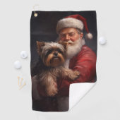Yorkshire Terrier Santa Claus Feestelijke Kerstmis Golfhanddoek (Insitu)