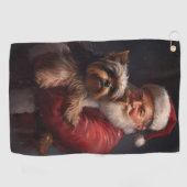 Yorkshire Terrier Santa Claus Feestelijke Kerstmis Golfhanddoek (Horizontaal)