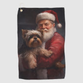 Yorkshire Terrier Santa Claus Feestelijke Kerstmis Golfhanddoek (Voorkant)