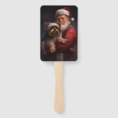 Yorkshire Terrier Santa Claus Feestelijke Kerstmis Handwaaier (Achterkant)