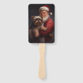 Yorkshire Terrier Santa Claus Feestelijke Kerstmis Handwaaier (Voorkant)
