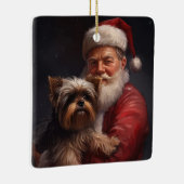 Yorkshire Terrier Santa Claus Feestelijke Kerstmis Keramisch Ornament (Rechts)