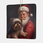 Yorkshire Terrier Santa Claus Feestelijke Kerstmis Keramisch Ornament (Links)