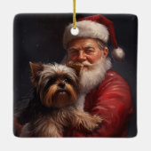 Yorkshire Terrier Santa Claus Feestelijke Kerstmis Keramisch Ornament (Achterkant)