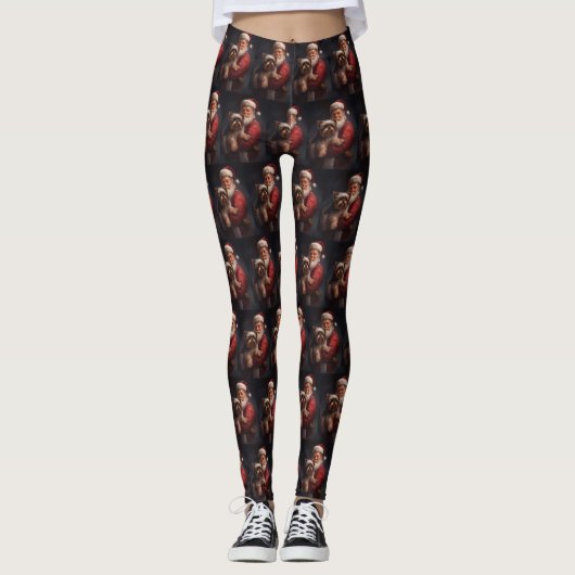 Yorkshire Terrier Santa Claus Feestelijke Kerstmis Leggings (Voorkant)