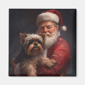 Yorkshire Terrier Santa Claus Feestelijke Kerstmis Magneet (Voorkant)