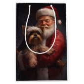 Yorkshire Terrier Santa Claus Feestelijke Kerstmis Medium Cadeauzakje (Voorkant)
