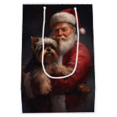 Yorkshire Terrier Santa Claus Feestelijke Kerstmis Medium Cadeauzakje (Achterkant)