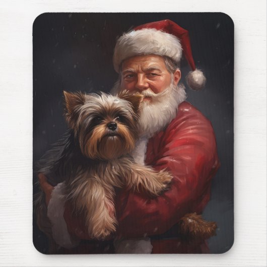 Yorkshire Terrier Santa Claus Feestelijke Kerstmis Muismat (Voorkant)