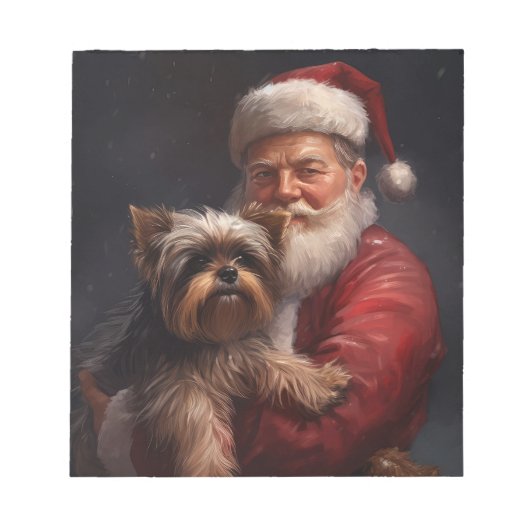 Yorkshire Terrier Santa Claus Feestelijke Kerstmis Notitieblok (Voorkant)