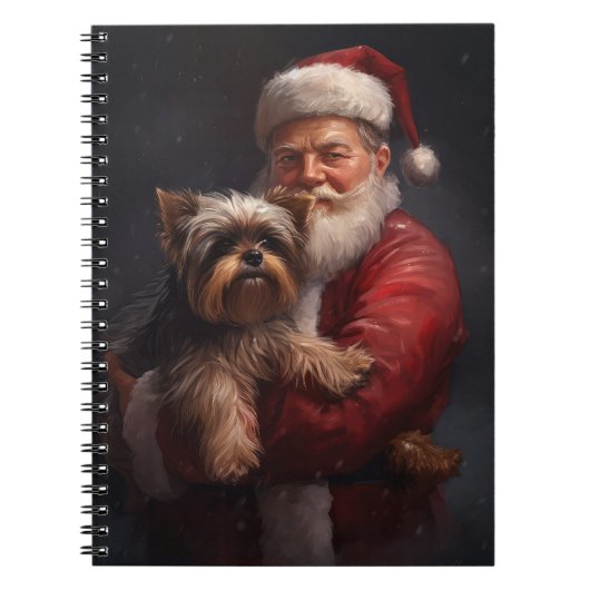 Yorkshire Terrier Santa Claus Feestelijke Kerstmis Notitieboek (Voorkant)