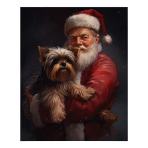 Yorkshire Terrier Santa Claus Feestelijke Kerstmis Perfect Poster