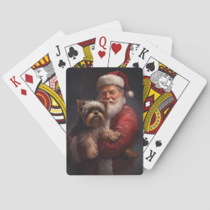 Yorkshire Terrier Santa Claus Feestelijke Kerstmis Pokerkaarten
