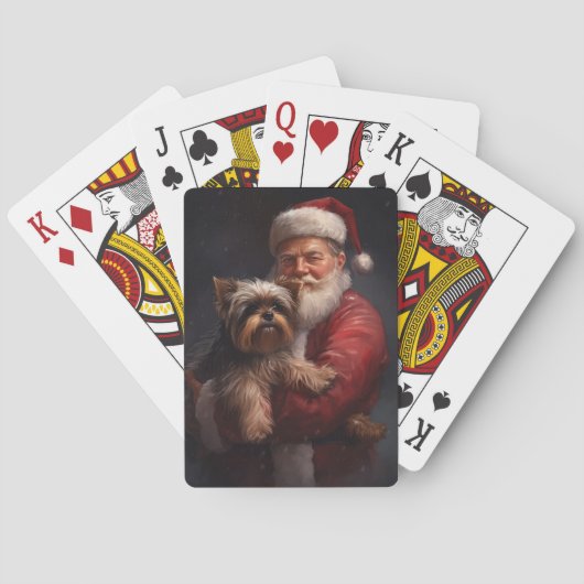 Yorkshire Terrier Santa Claus Feestelijke Kerstmis Pokerkaarten (Achterkant)