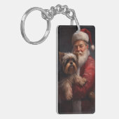Yorkshire Terrier Santa Claus Feestelijke Kerstmis Sleutelhanger (Voorkant Links)