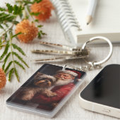 Yorkshire Terrier Santa Claus Feestelijke Kerstmis Sleutelhanger (Voorkant Rechts)