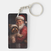 Yorkshire Terrier Santa Claus Feestelijke Kerstmis Sleutelhanger (achterkant)