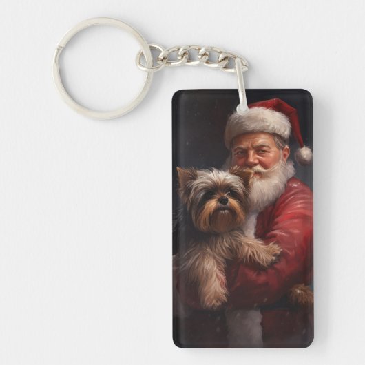 Yorkshire Terrier Santa Claus Feestelijke Kerstmis Sleutelhanger (Voorkant)