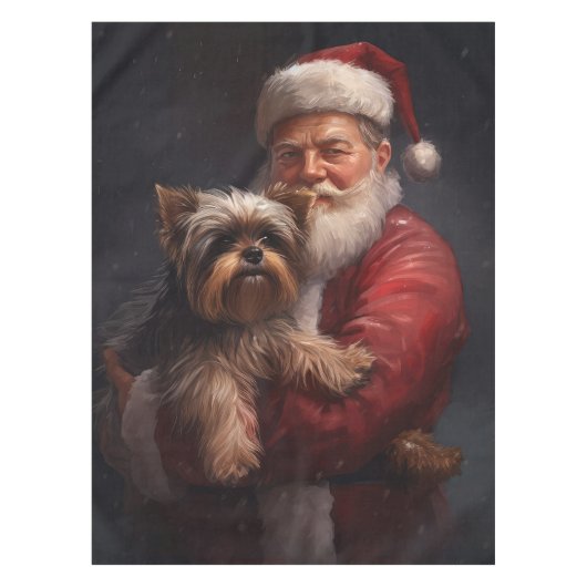 Yorkshire Terrier Santa Claus Feestelijke Kerstmis Tafelkleed (Voorkant)