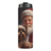Yorkshire Terrier Santa Claus Feestelijke Kerstmis Thermosbeker (Voorkant)