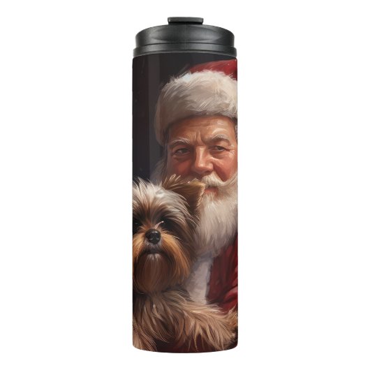 Yorkshire Terrier Santa Claus Feestelijke Kerstmis Thermosbeker (Voorkant)