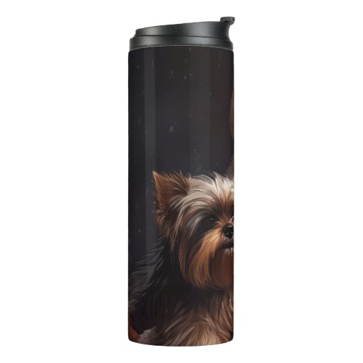 Yorkshire Terrier Santa Claus Feestelijke Kerstmis Thermosbeker (Gedraaid links)