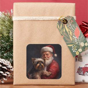 Yorkshire Terrier Santa Claus Feestelijke Kerstmis Vierkante Sticker