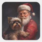 Yorkshire Terrier Santa Claus Feestelijke Kerstmis Vierkante Sticker (Voorkant)