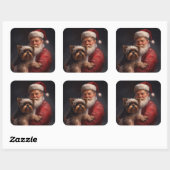 Yorkshire Terrier Santa Claus Feestelijke Kerstmis Vierkante Sticker (Vel)