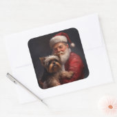 Yorkshire Terrier Santa Claus Feestelijke Kerstmis Vierkante Sticker (Envelop)