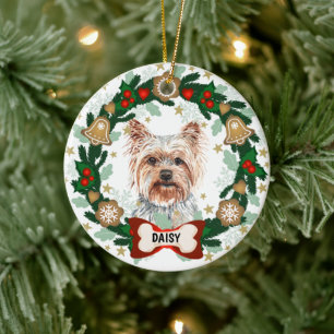 Yorkshire Terrier Santa Dog Cookie Wreath Keramisch Ornament