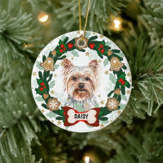 Yorkshire Terrier Santa Dog Cookie Wreath Keramisch Ornament (Boom)