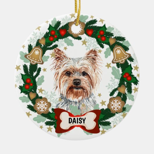 Yorkshire Terrier Santa Dog Cookie Wreath Keramisch Ornament (Voorkant)