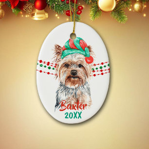 Yorkshire Terrier Santa Hat Holiday String Beads Keramisch Ornament