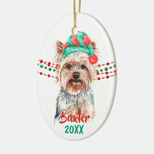 Yorkshire Terrier Santa Hat Holiday String Beads Keramisch Ornament (Links)