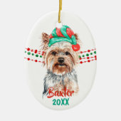 Yorkshire Terrier Santa Hat Holiday String Beads Keramisch Ornament (Voorkant)